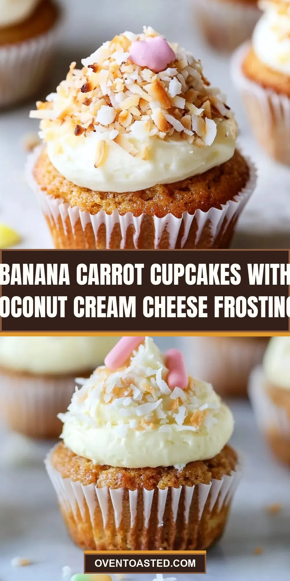 Easy Banana Carrot Cupcakes With Coconut Cream Cheese Frosting. Recipe