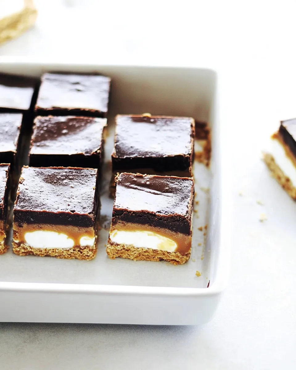 Easy 3-Layer Caramel and Chocolate Marshmallow Bars recipe photo