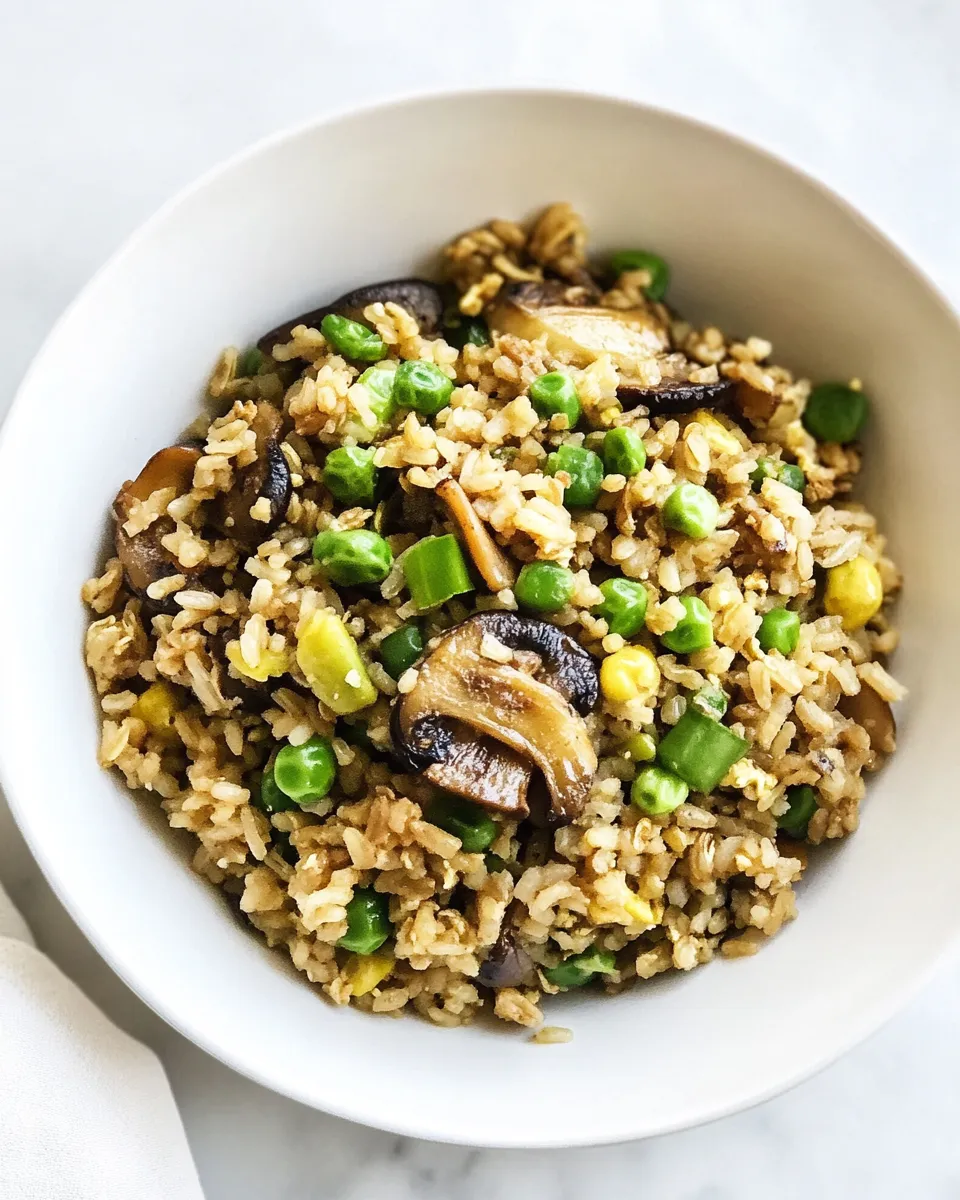 Delicious 30 Minute Portobello Fried Brown Rice. shot