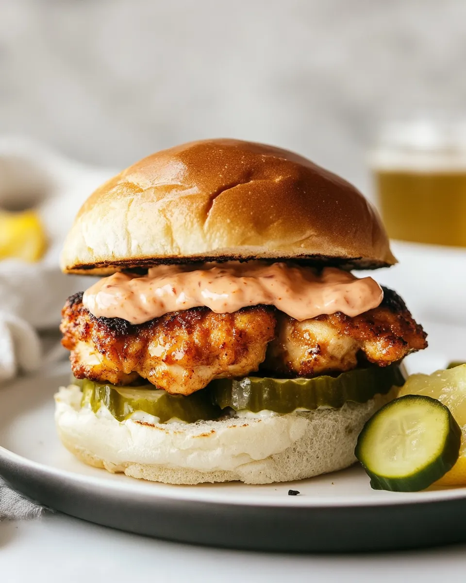 Classic Air Fryer Chicken Sandwich with Sriracha Mayo image