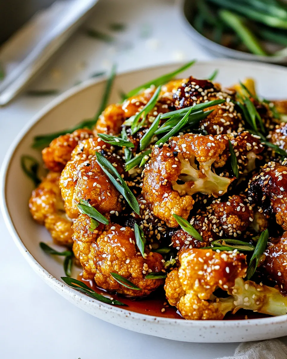 Healthy Baked Sesame Orange Cauliflower. food shot