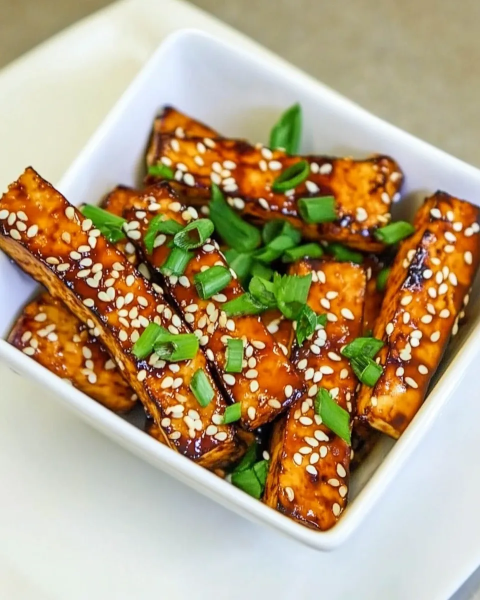 Delicious Baked Sesame Tofu Sticks food shot