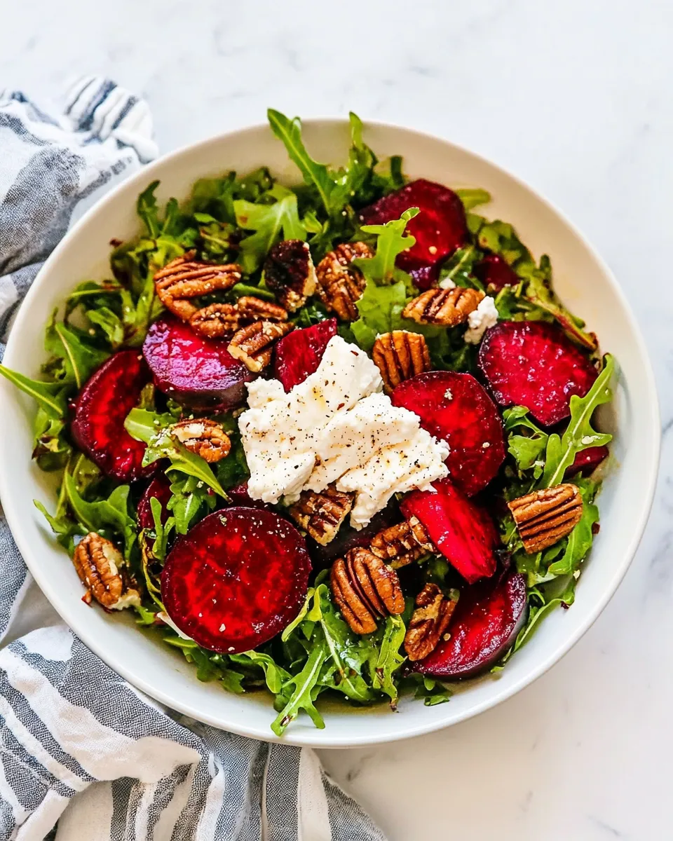 Delicious Beet Salad with Goat Cheese and Candied Pecans shot