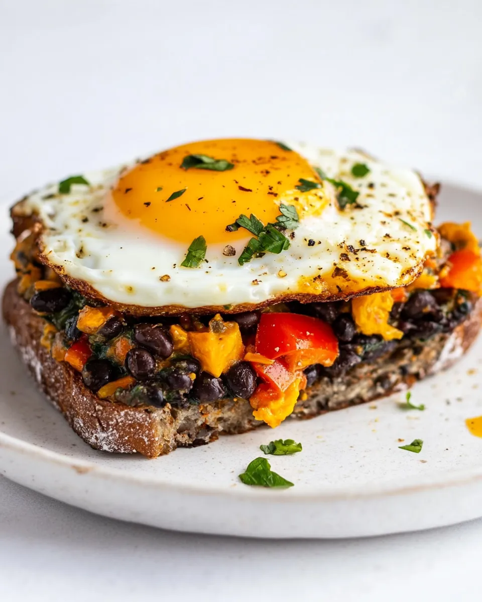 Classic Black Bean and Egg Southwest Toast recipe photo