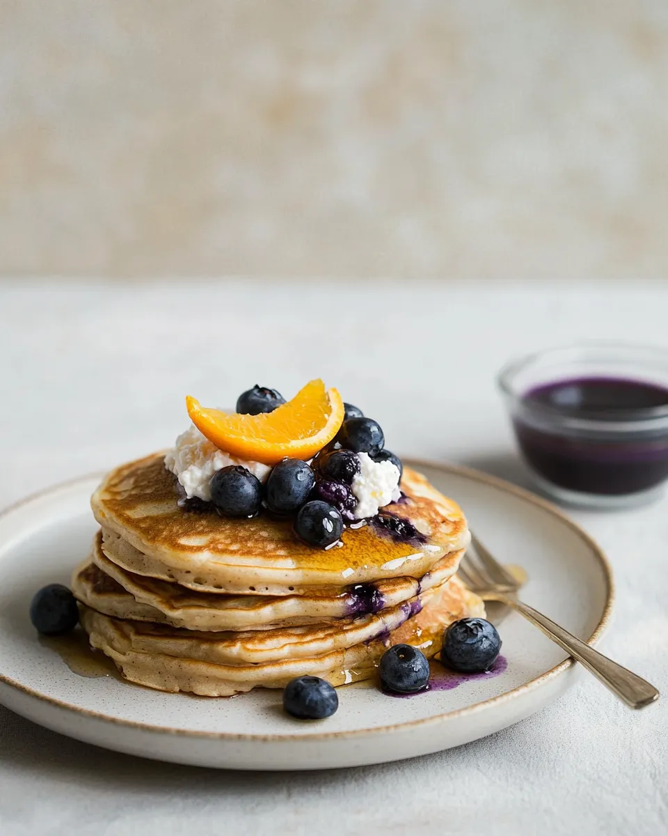 Classic Blueberry pancakes with ricotta and orange image