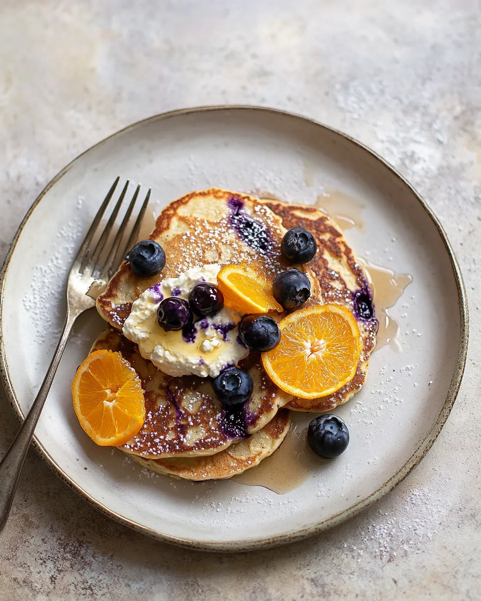 Easy Blueberry pancakes with ricotta and orange picture