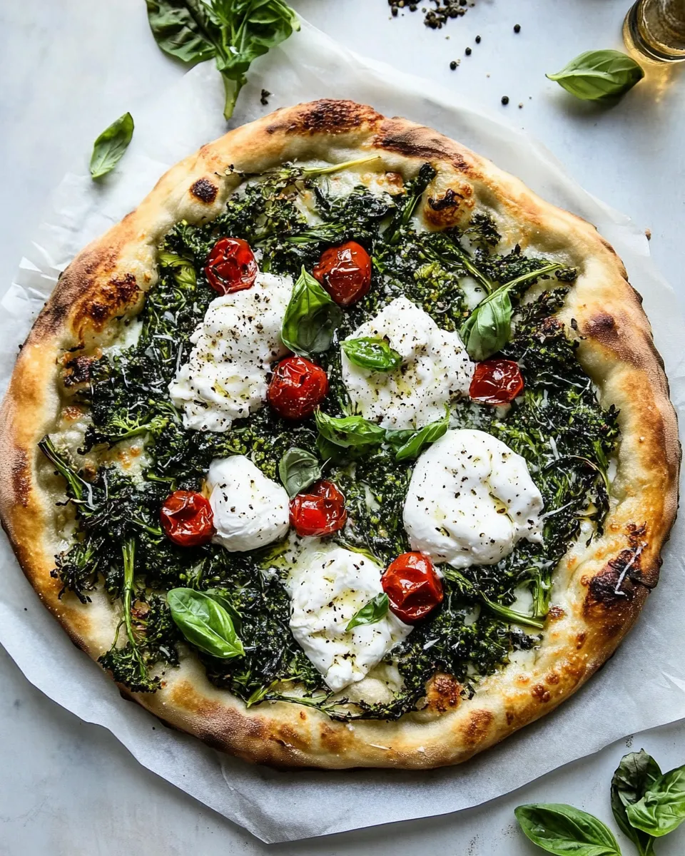 Simple Broccoli Rabe Burrata Pizza. shot