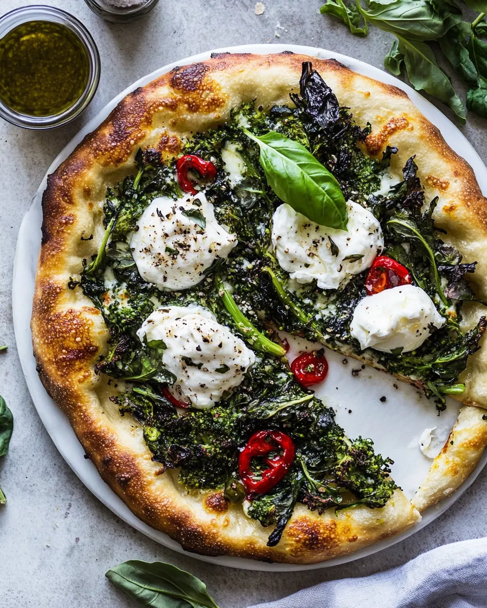 Perfect Broccoli Rabe Burrata Pizza. recipe photo
