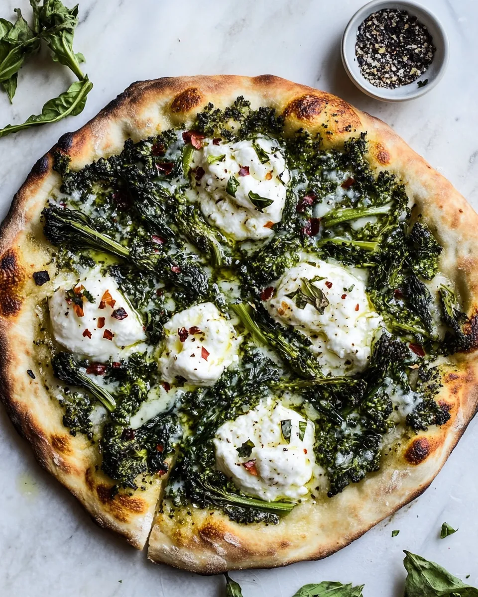Classic Broccoli Rabe Burrata Pizza. recipe image