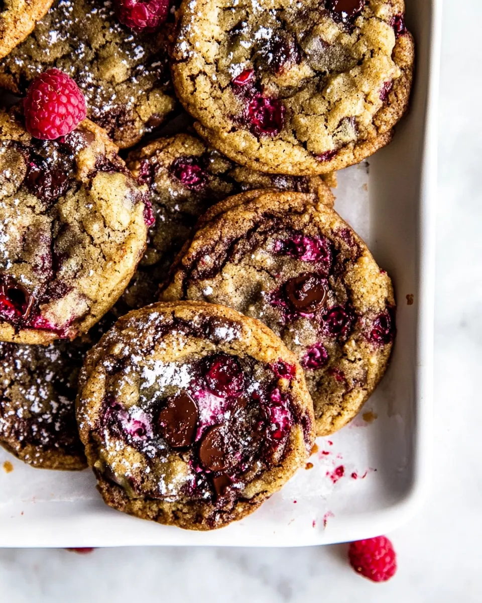 Perfect Brown Butter Raspberry Chocolate Chip Cookies. photo