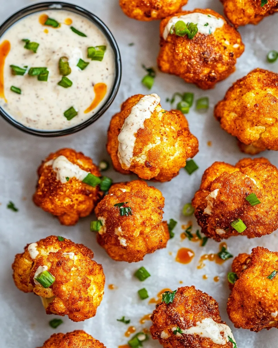Delicious Buffalo Cauliflower with Spicy Tahini Ranch. shot