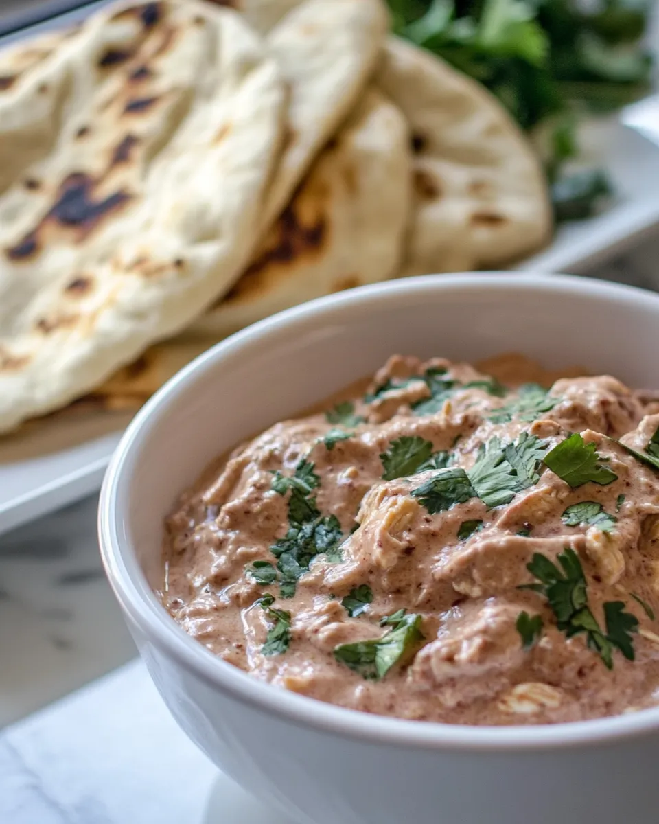 Delicious Butter Chicken Dip with Gluten-Free Naan Bread shot