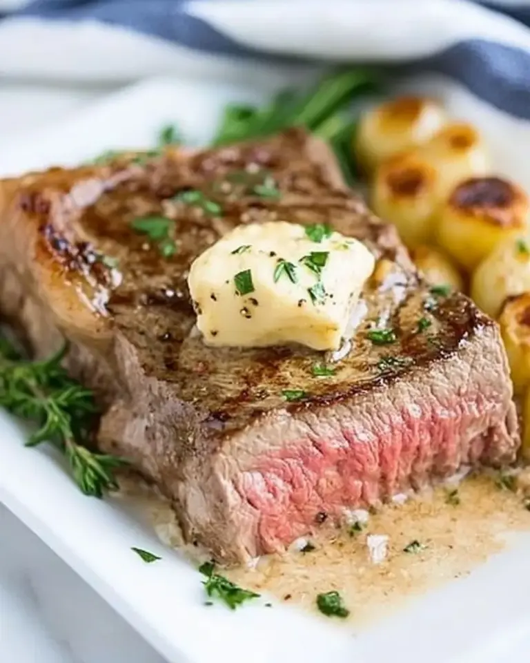 Homemade Cast Iron Strip Steak with Garlic Butter photo