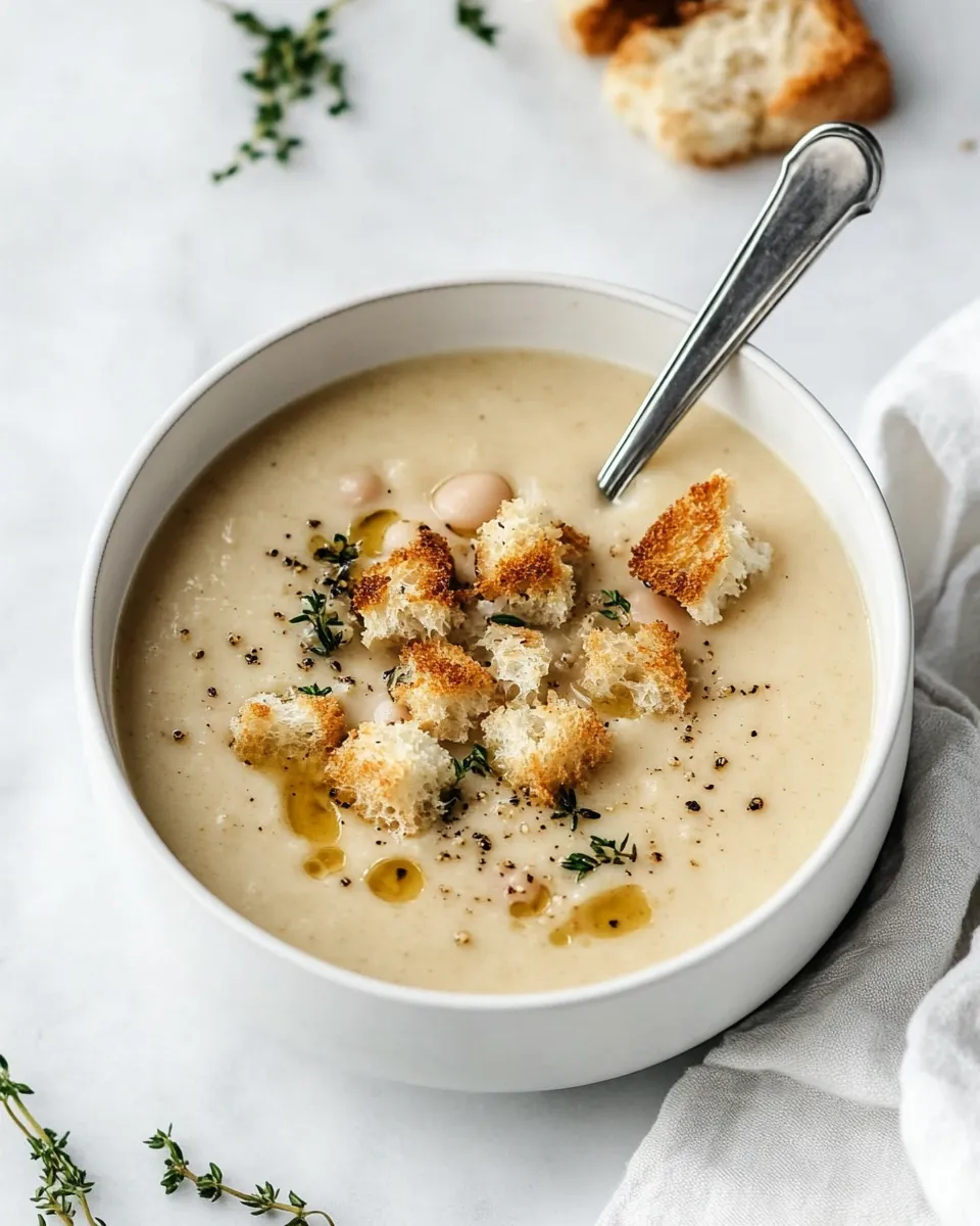 Classic Cauliflower White Bean Soup with Mustardy Croutons. image