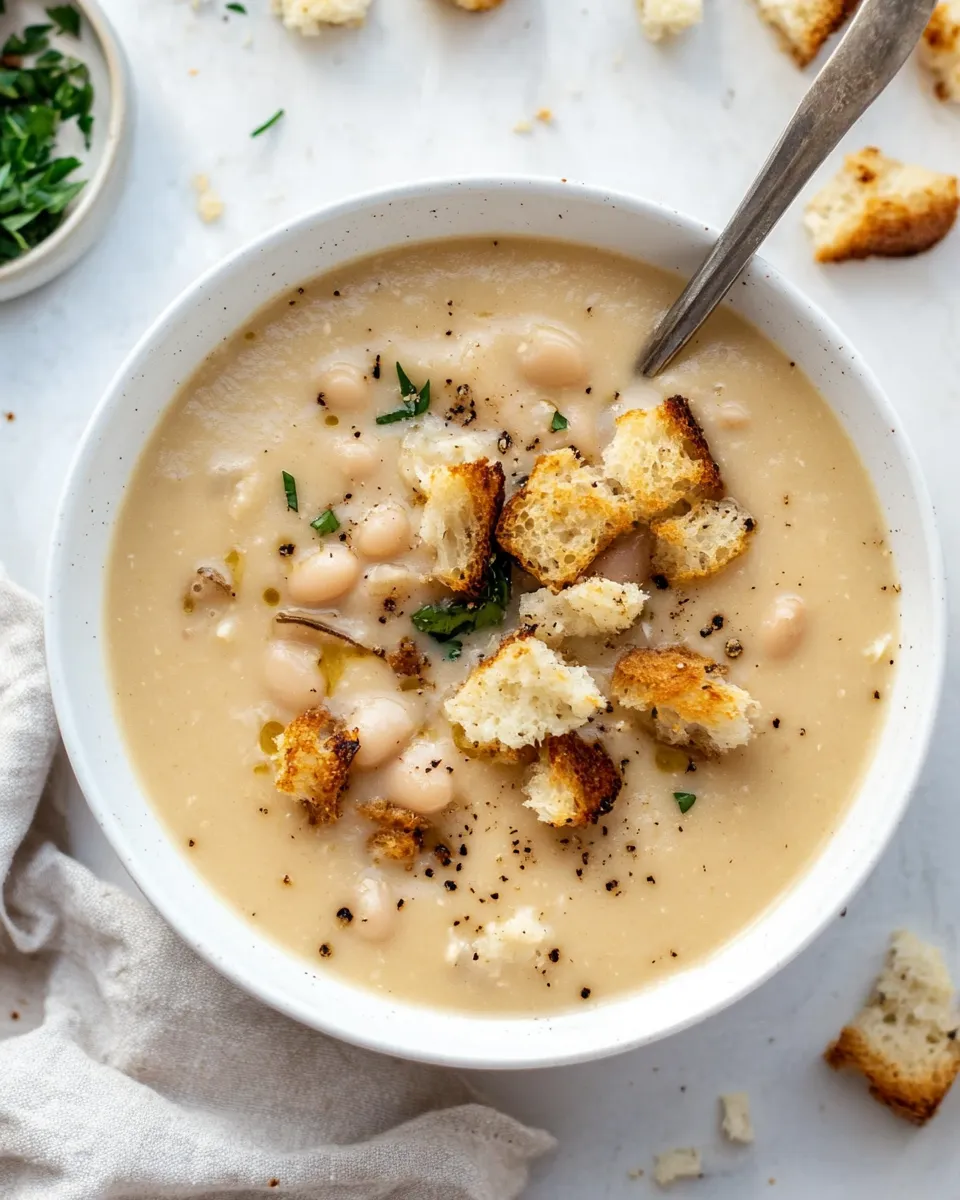 Easy Cauliflower White Bean Soup with Mustardy Croutons. picture