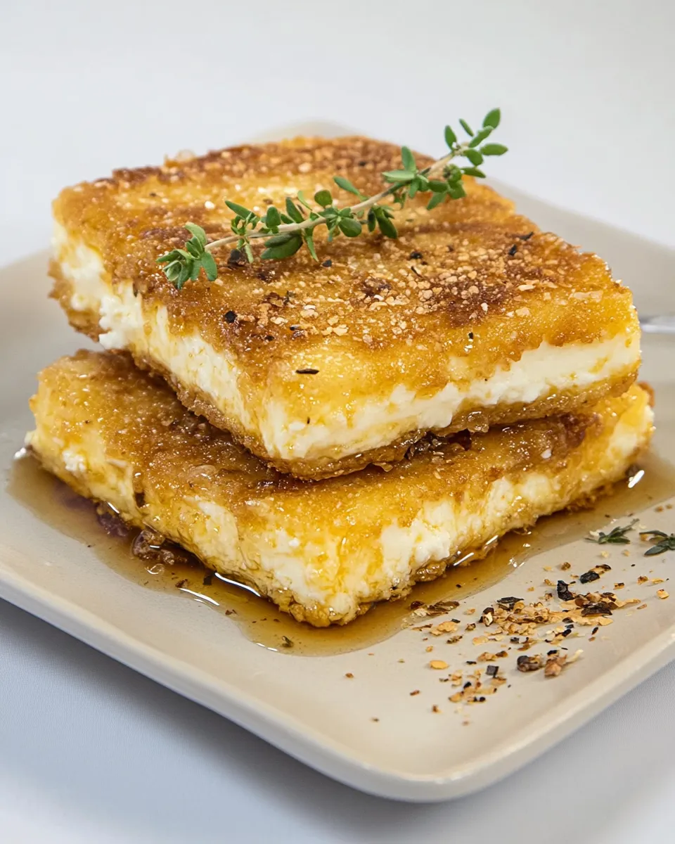 Delicious Cheese Saganaki: Fried Feta Cheese shot