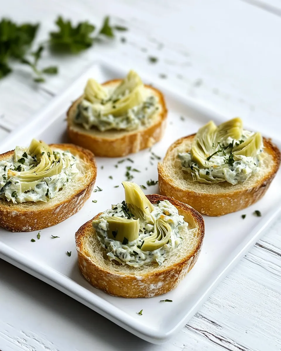 Delicious Cheesy Artichoke Crostini shot