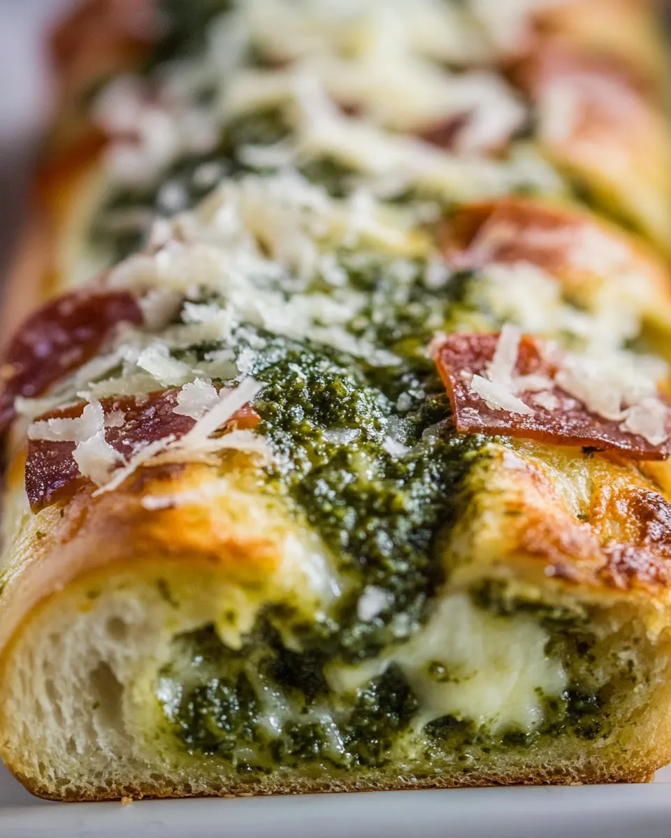 Delicious Cheesy Pesto Garlic Bread shot