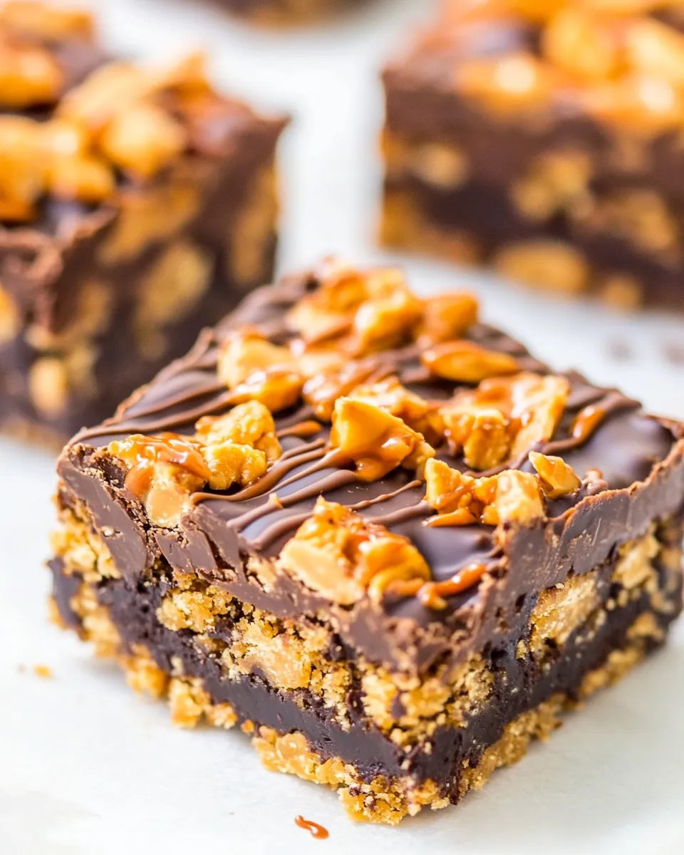 Delicious Chewy Chocolate Peanut Butter Butterfinger Bars shot
