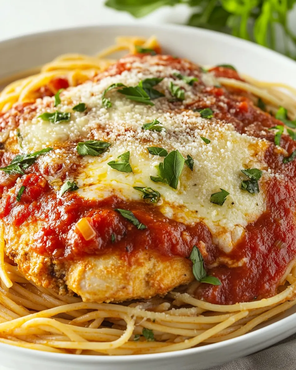 Delicious Chicken Parmesan and Spaghetti Marinara shot