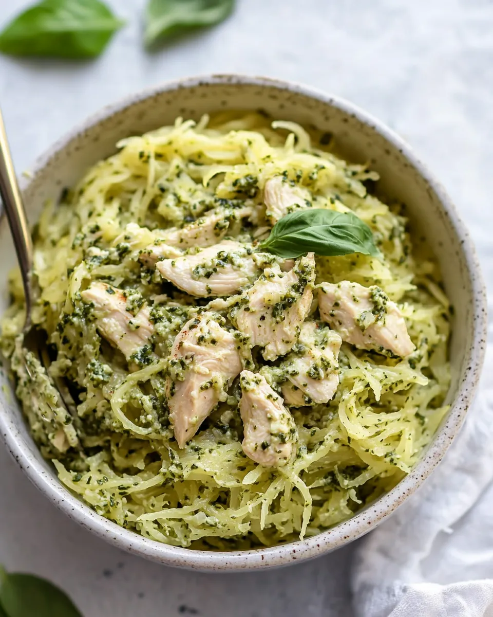 Delicious Chicken Pesto Spaghetti Squash (Paleo, Keto, Whole30) shot