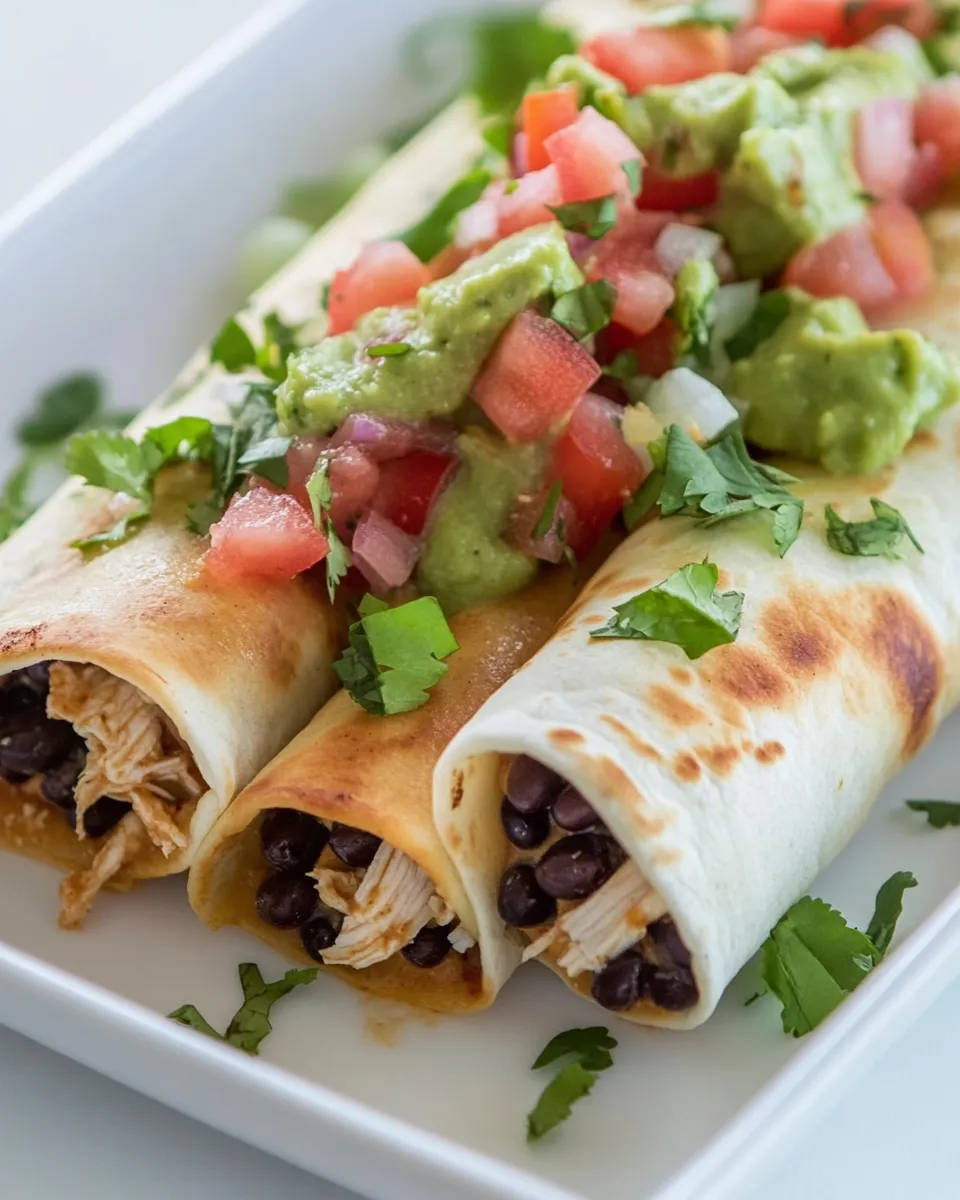 Delicious Chicken and Black Bean Flautas shot