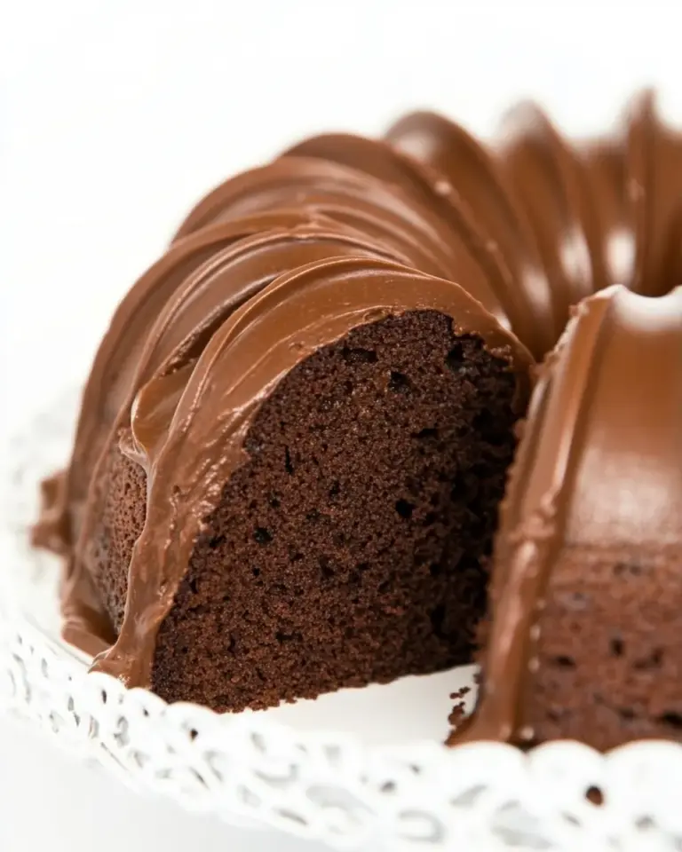 Homemade Chocolate Bundt Cake with Chocolate Fudge Icing photo