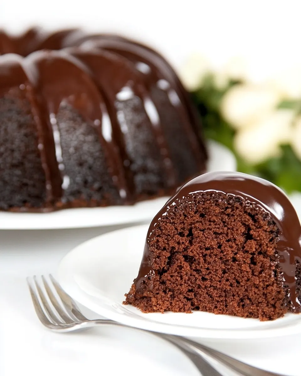 Delicious Chocolate Bundt Cake with Chocolate Fudge Icing shot