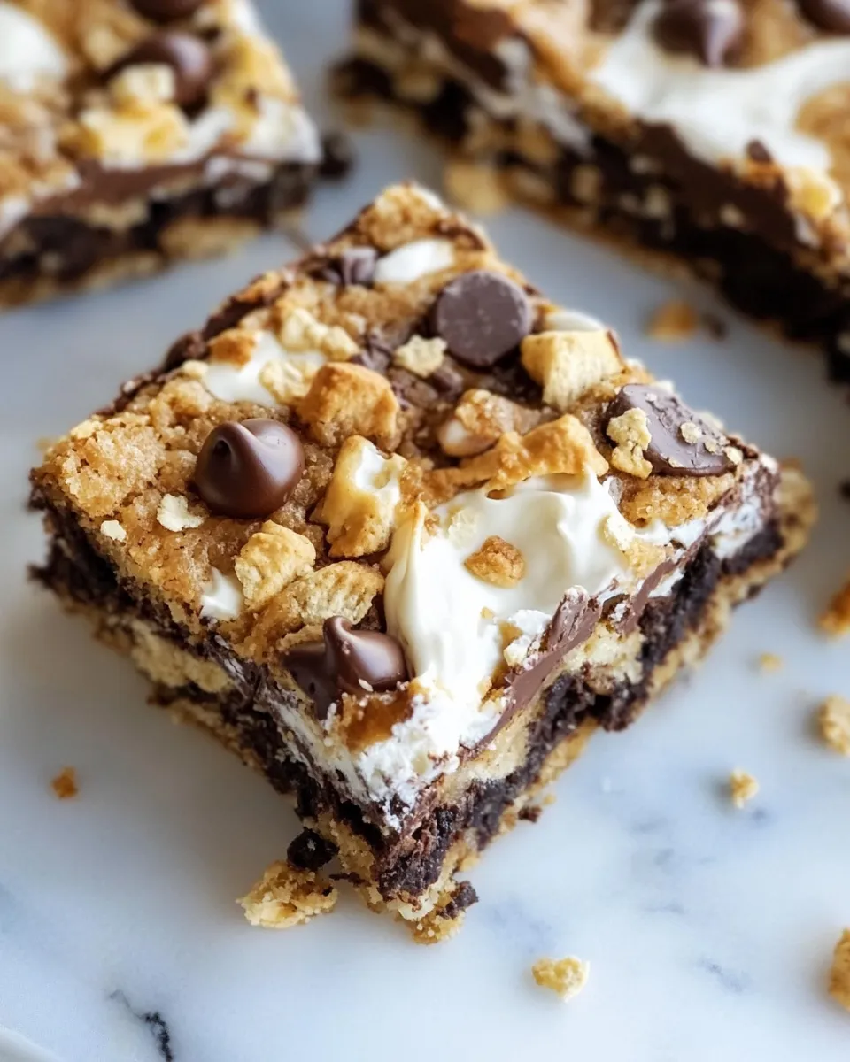 Savory Chocolate Chip Cookie Smores Bars. recipe photo