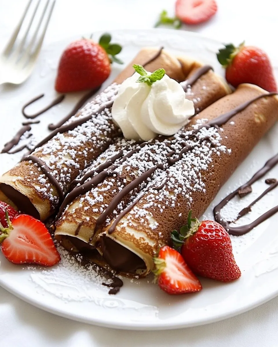 Delicious Chocolate Crepes with Strawberries shot