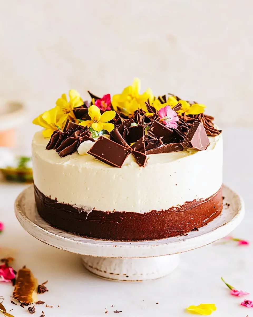 Simple Chocolate Layered Zebra Mousse Cake. photo