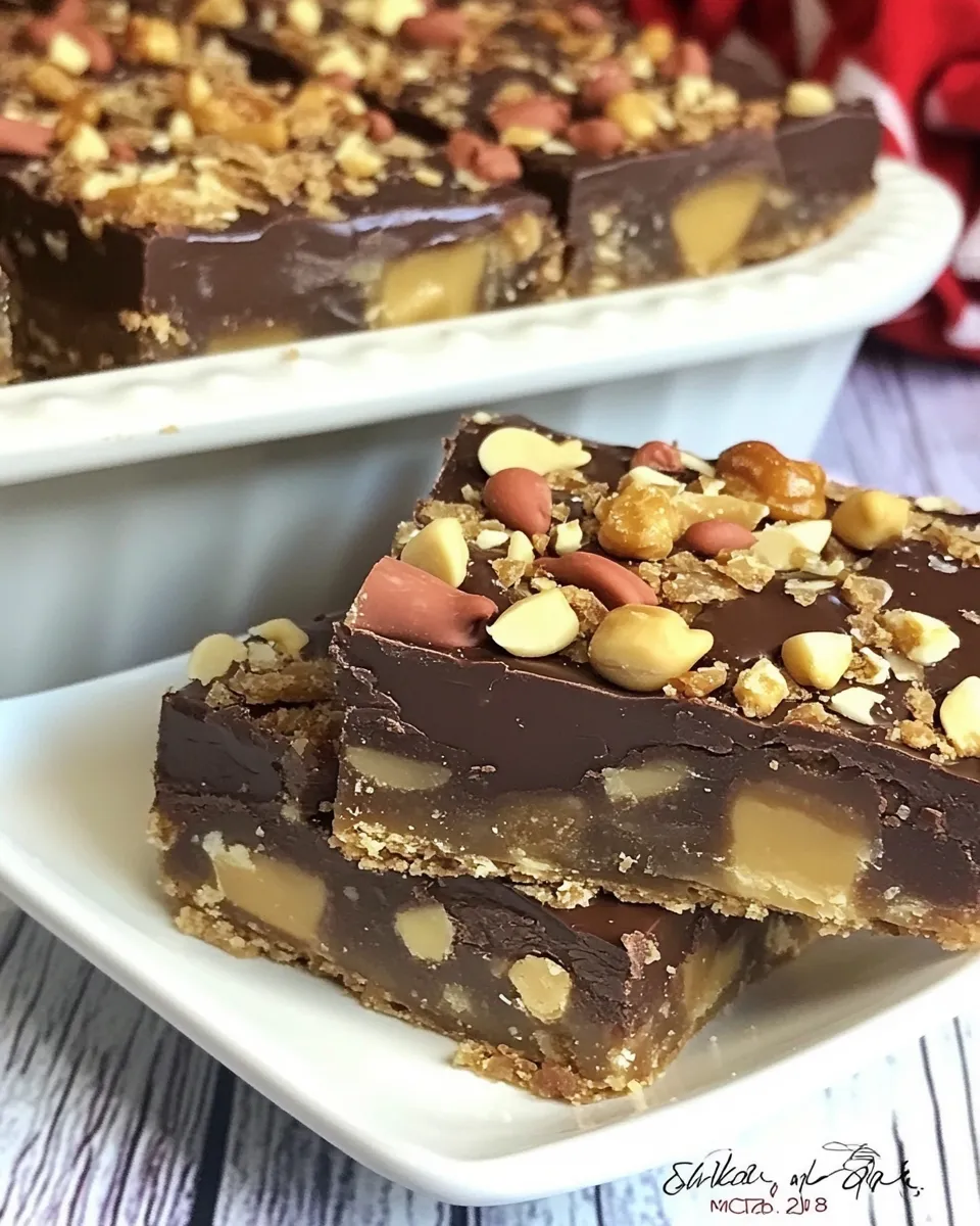 Delicious Chocolate Peanut Butter Toffee Bars shot