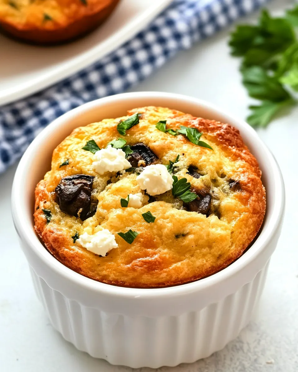 Homemade Cottage Cheese Breakfast Muffins with Mushrooms and Feta photo