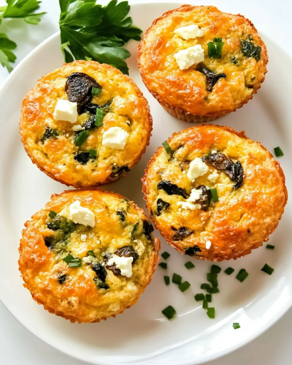 Classic Cottage Cheese Breakfast Muffins with Mushrooms and Feta image