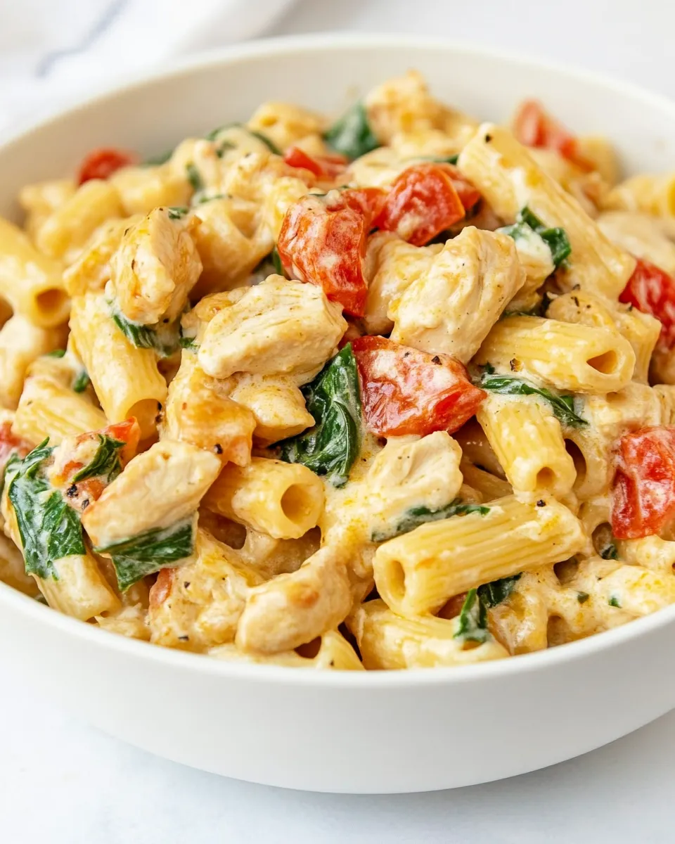 Delicious Creamy Chicken Tuscan Pasta shot