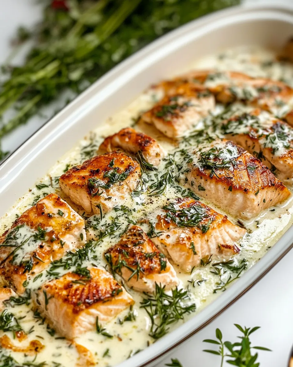 Fresh Creamy Garlic Butter Baked Salmon. shot