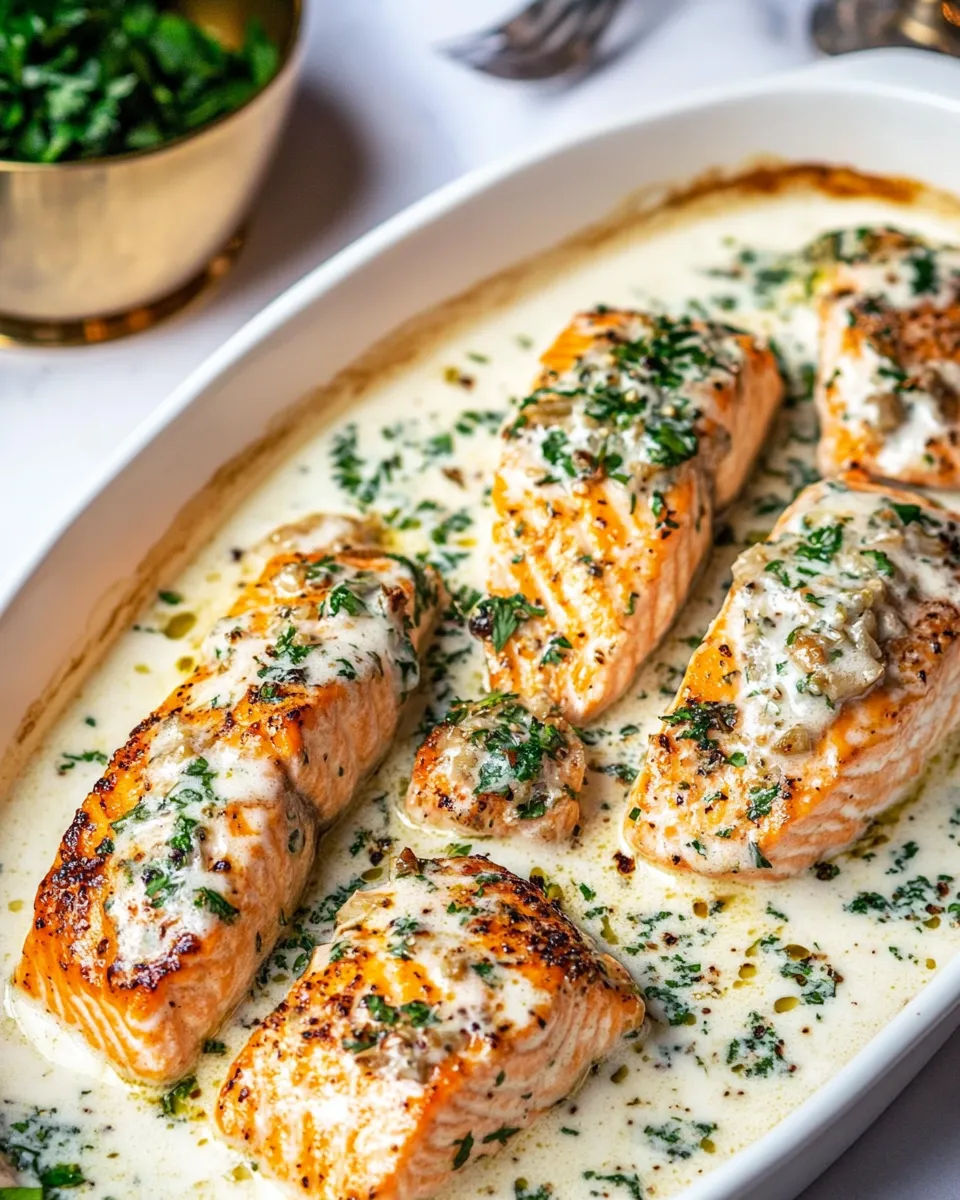 Easy Creamy Garlic Butter Baked Salmon. shot