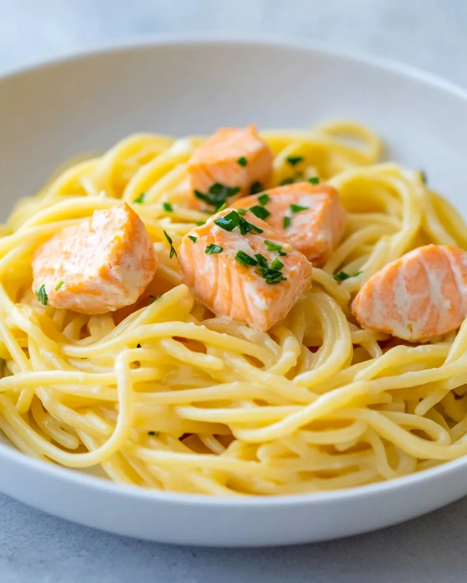 Delicious Creamy Lemon Salmon Pasta shot