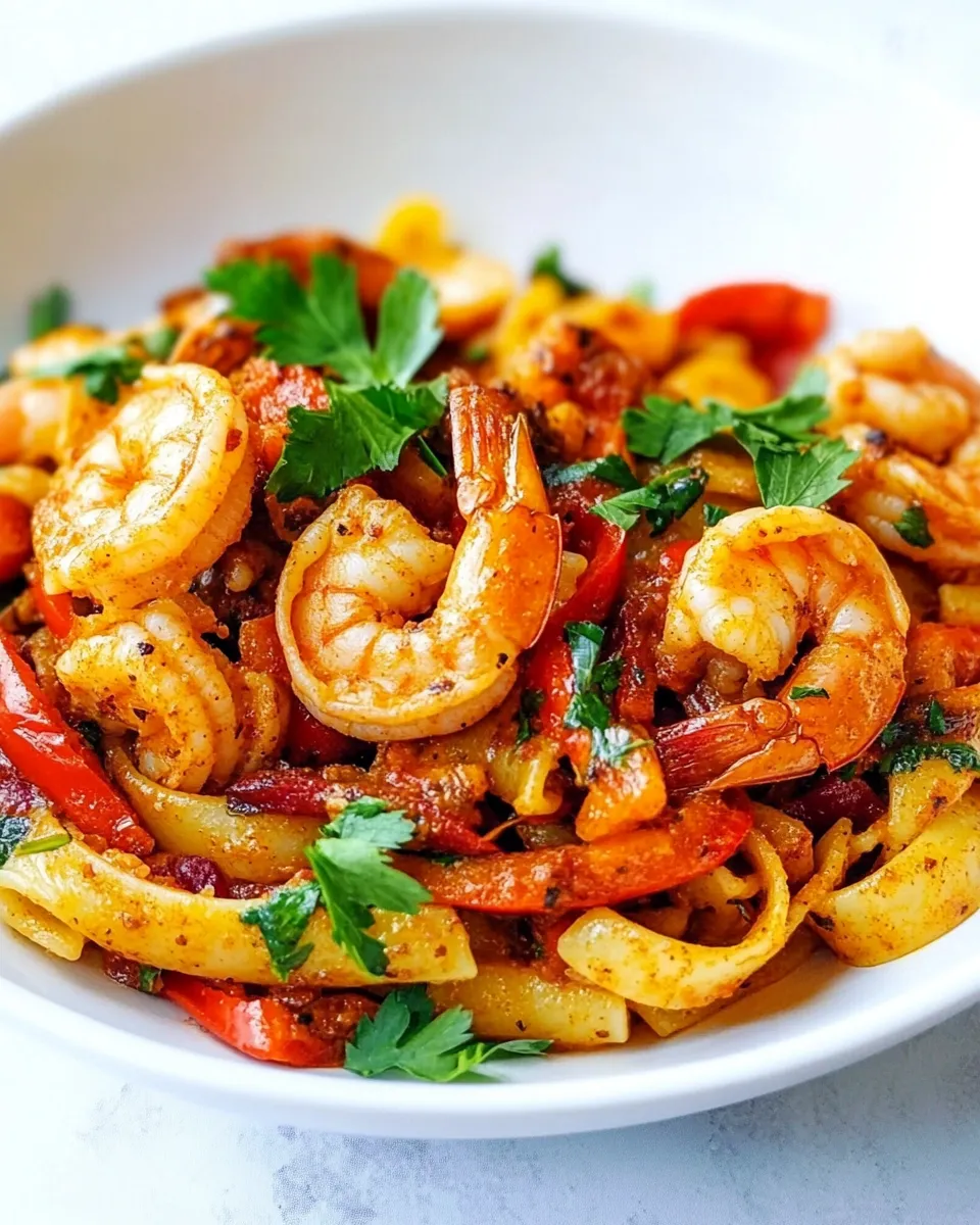 Delicious Creamy Shrimp Fajita Pasta Skillet shot