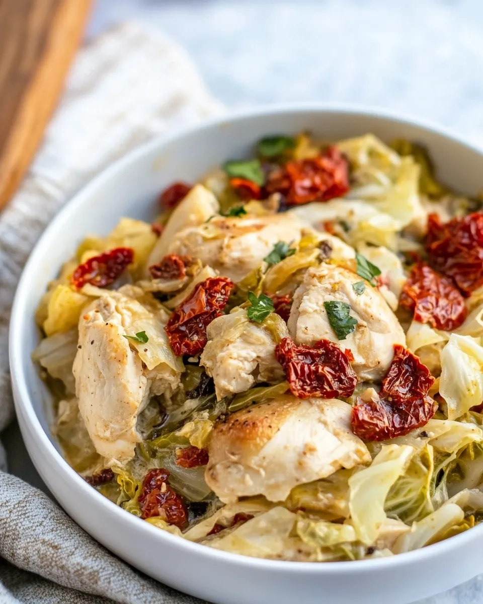 Delicious Creamy Sun-Dried Tomato Chicken and Cabbage shot