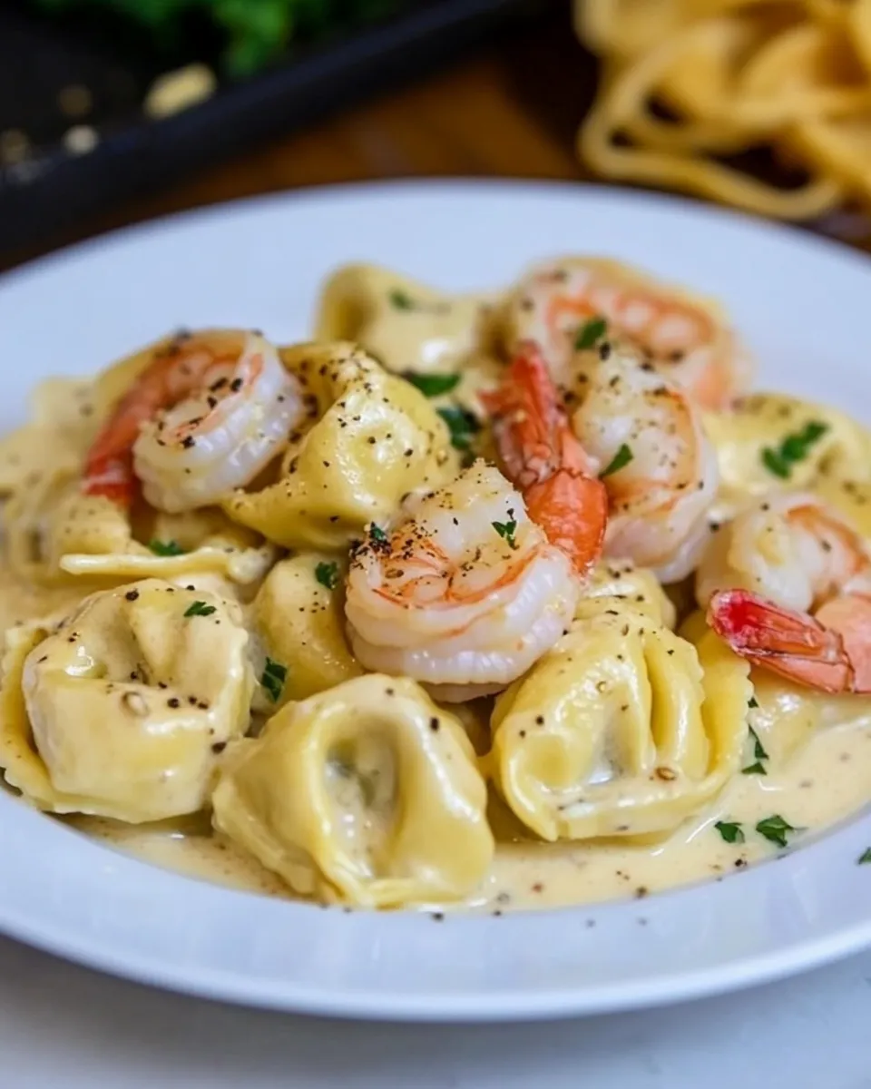 Delicious Creamy Tortellini with Shrimp shot