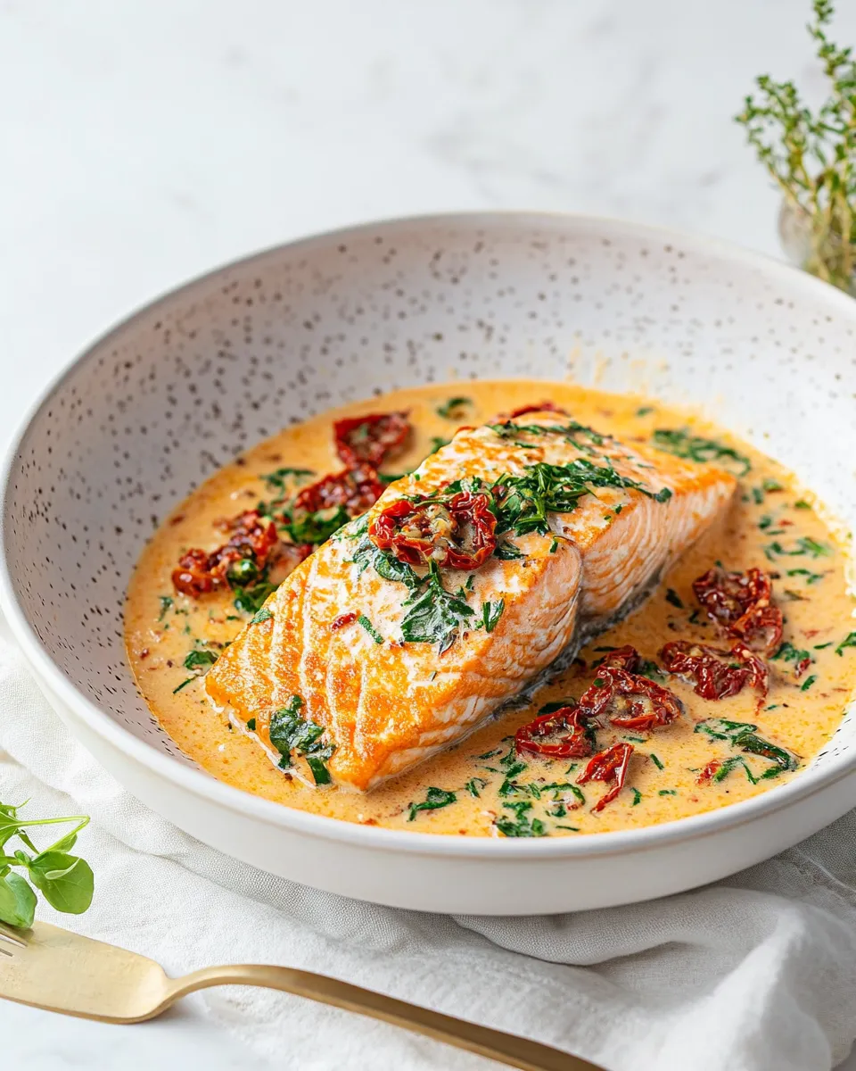 Delicious Creamy Tuscan salmon with sun-dried tomatoes picture