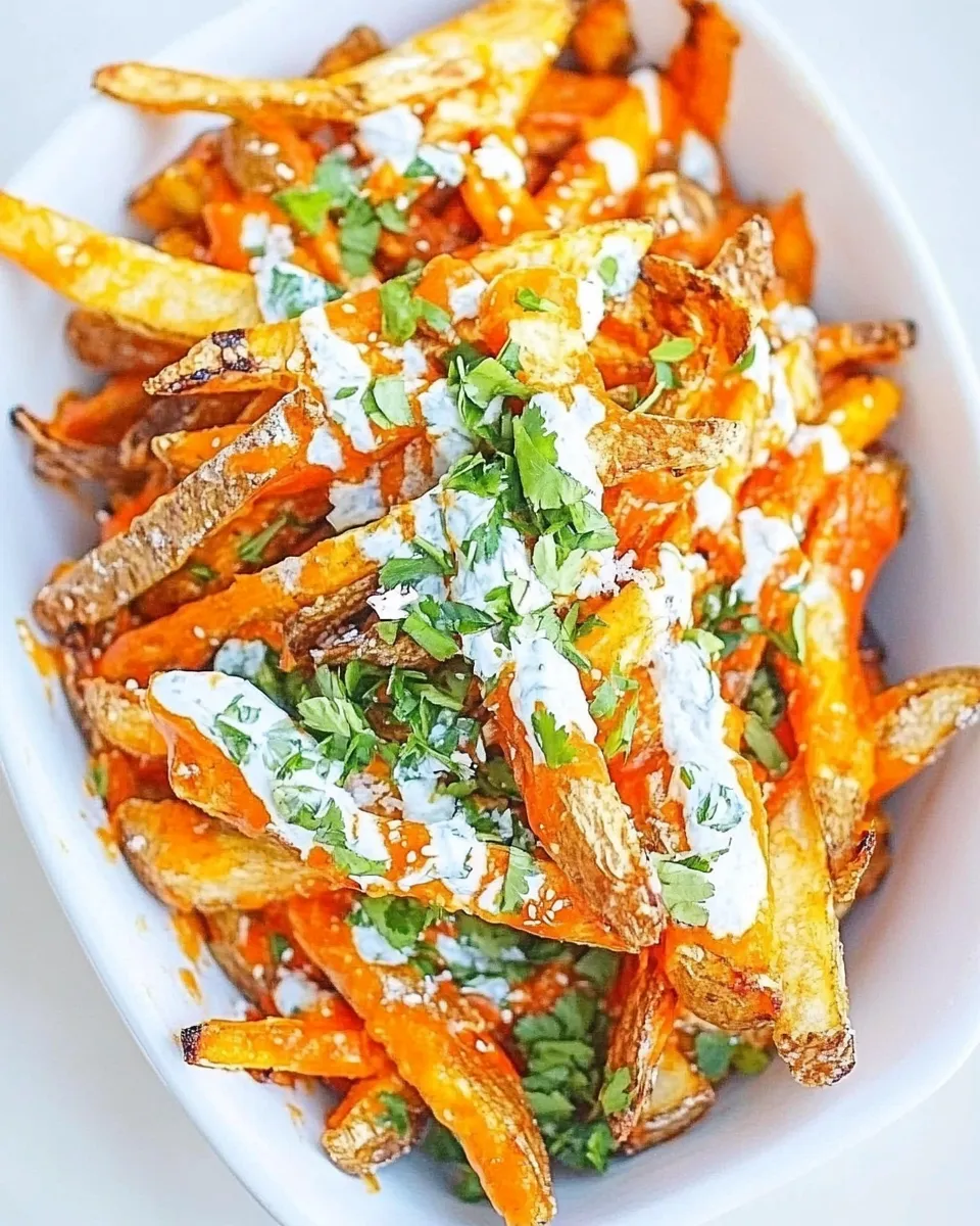 Perfect Crispy Buffalo Oven Fries. food shot