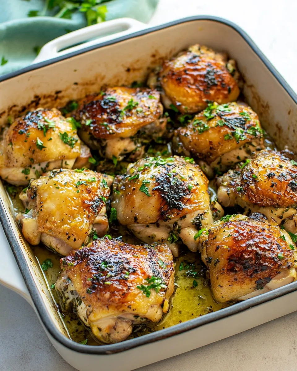 Delicious Crispy Garlic Butter Baked Chicken Thighs image