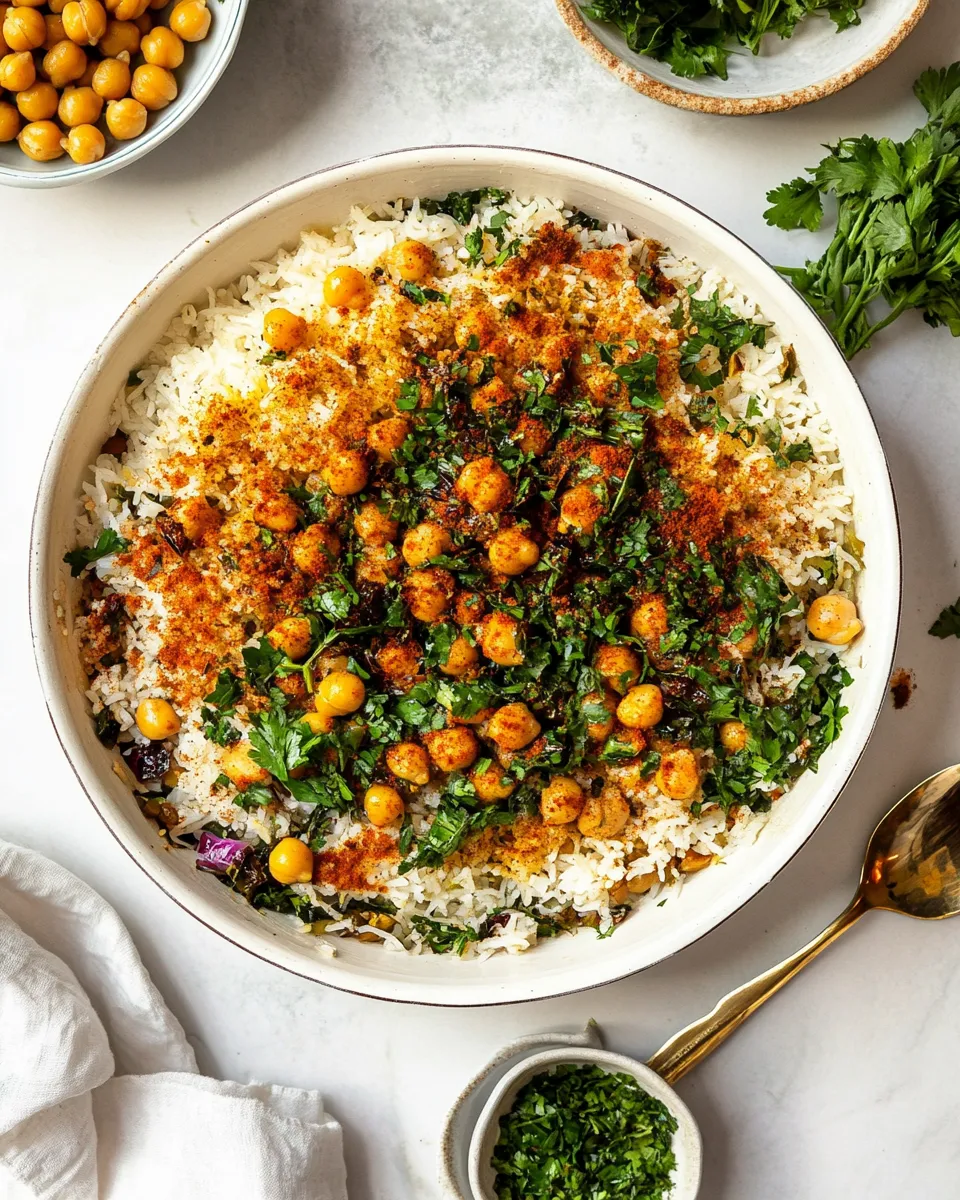 Classic Crispy Persian Rice (Tahdig) with Spiced Golden Chickpeas image