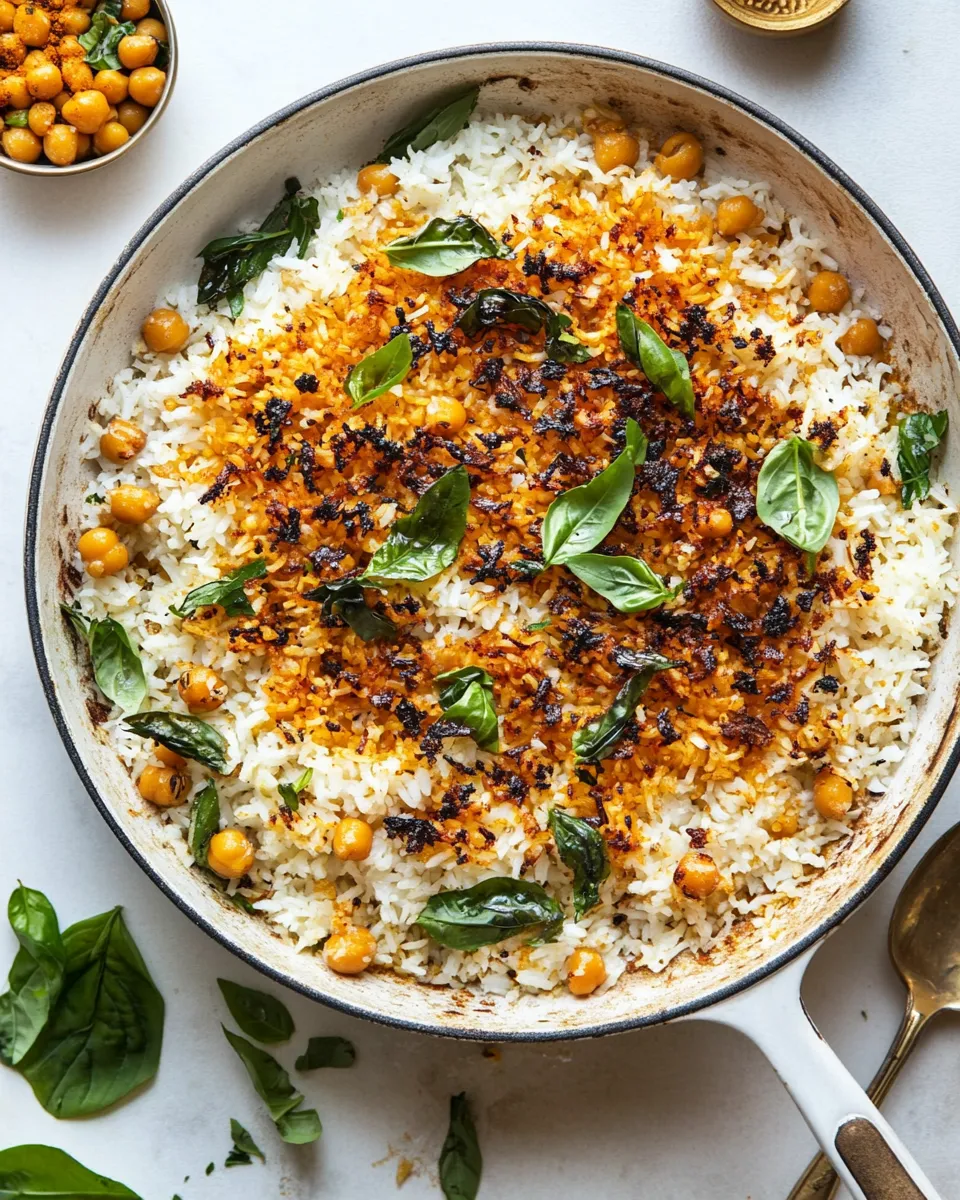 Delicious Crispy Persian Rice (Tahdig) with Spiced Golden Chickpeas shot