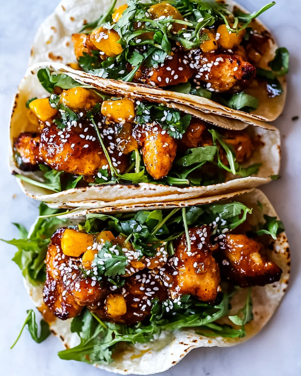 Simple Crispy Sesame Ginger Chicken Tacos. shot