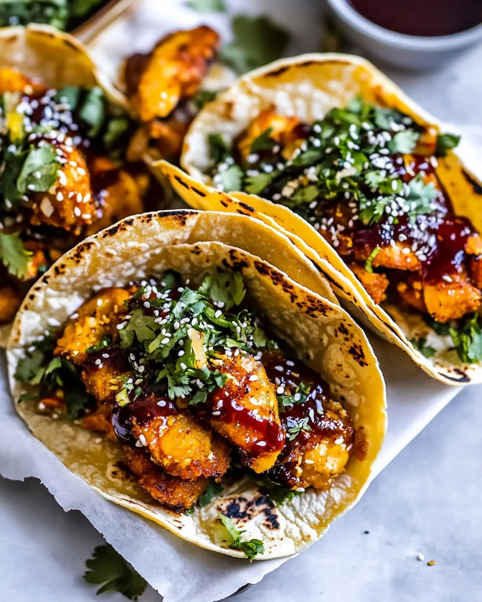 Fresh Crispy Sesame Ginger Chicken Tacos. image