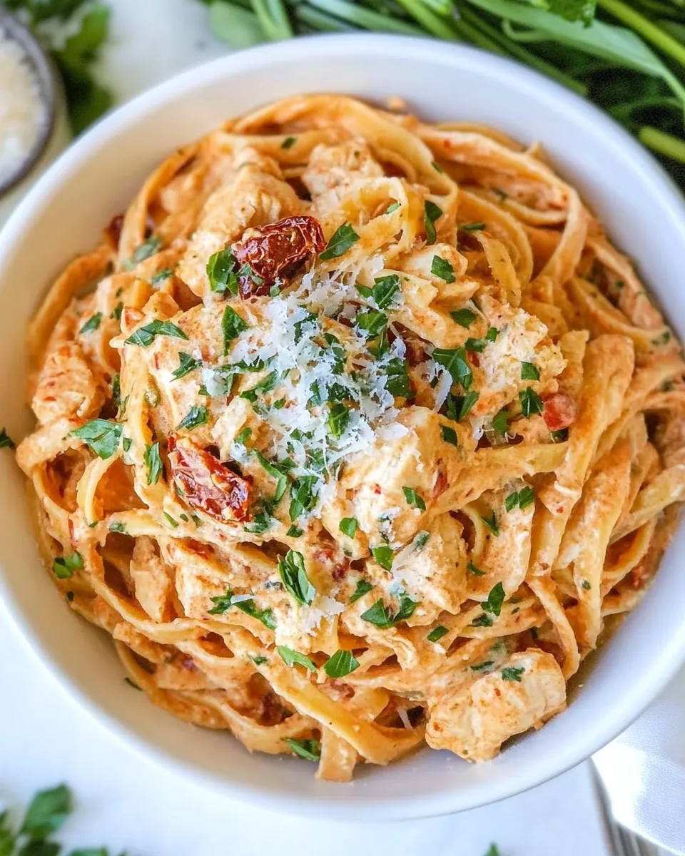 Classic Crockpot Sun-Dried Tomato Chicken Alfredo recipe image
