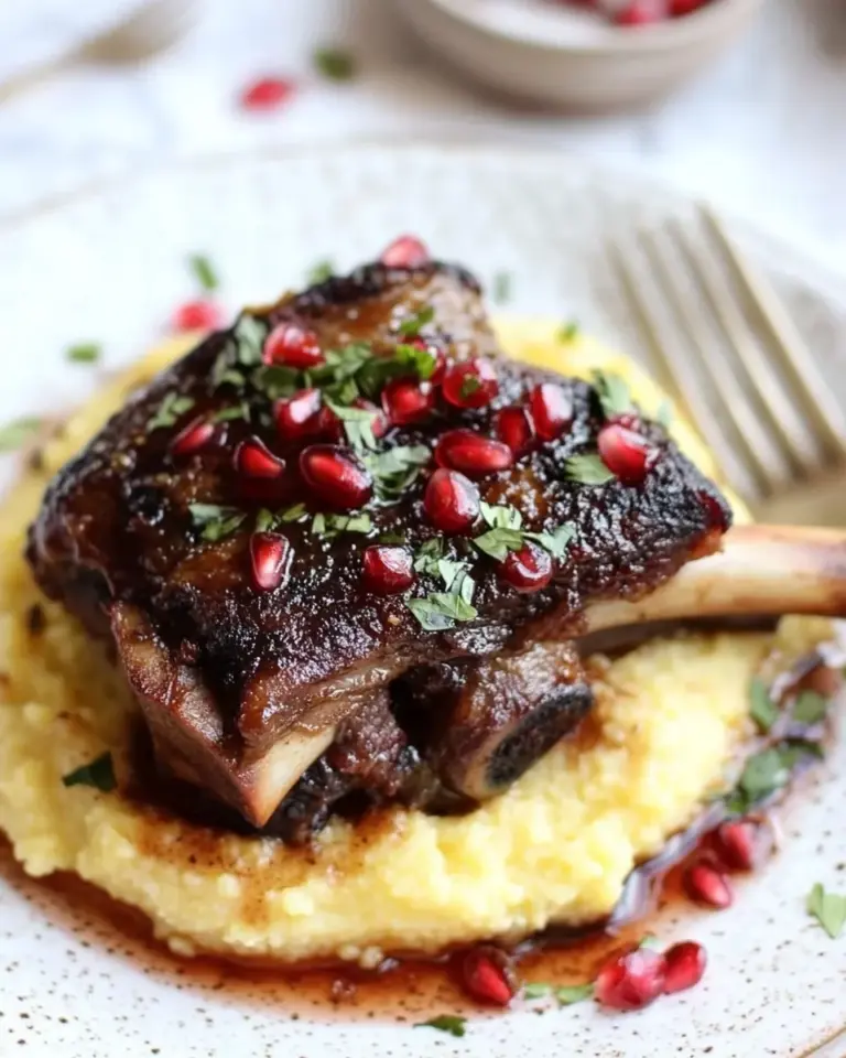 Delicious Crockpot Sweet and Sour Pomegranate Short Ribs with Creamy Polenta photo